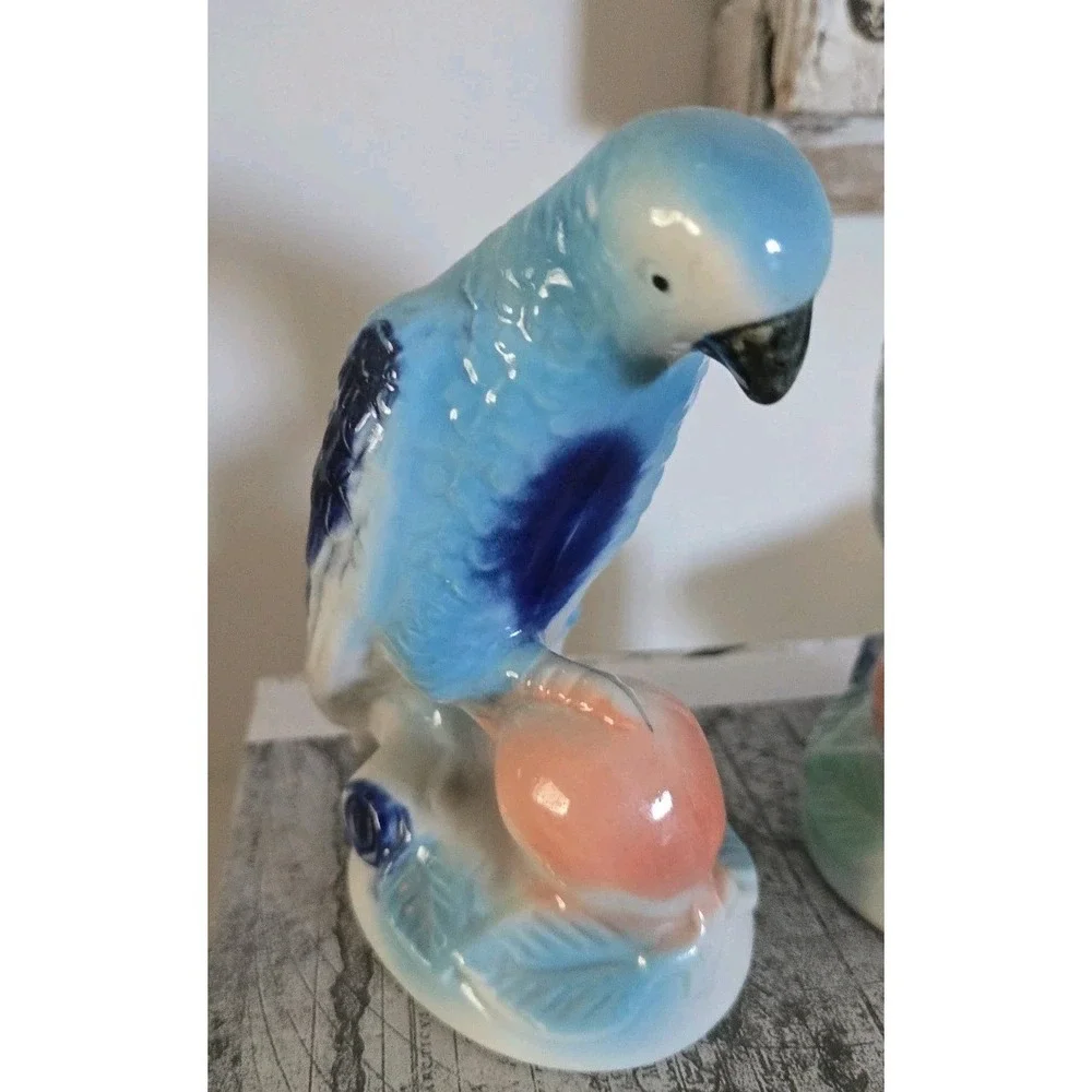 Set‎ Of 2 Vintage Porcelain Blue Parrots Figurine Brazil Pastel Colors No Chips